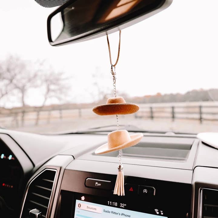 The Front Porch Label - Wholesale Car Decorative Charm - Unisex - Brown & Stone Cowboy Hat Rearview Mirror Charm7