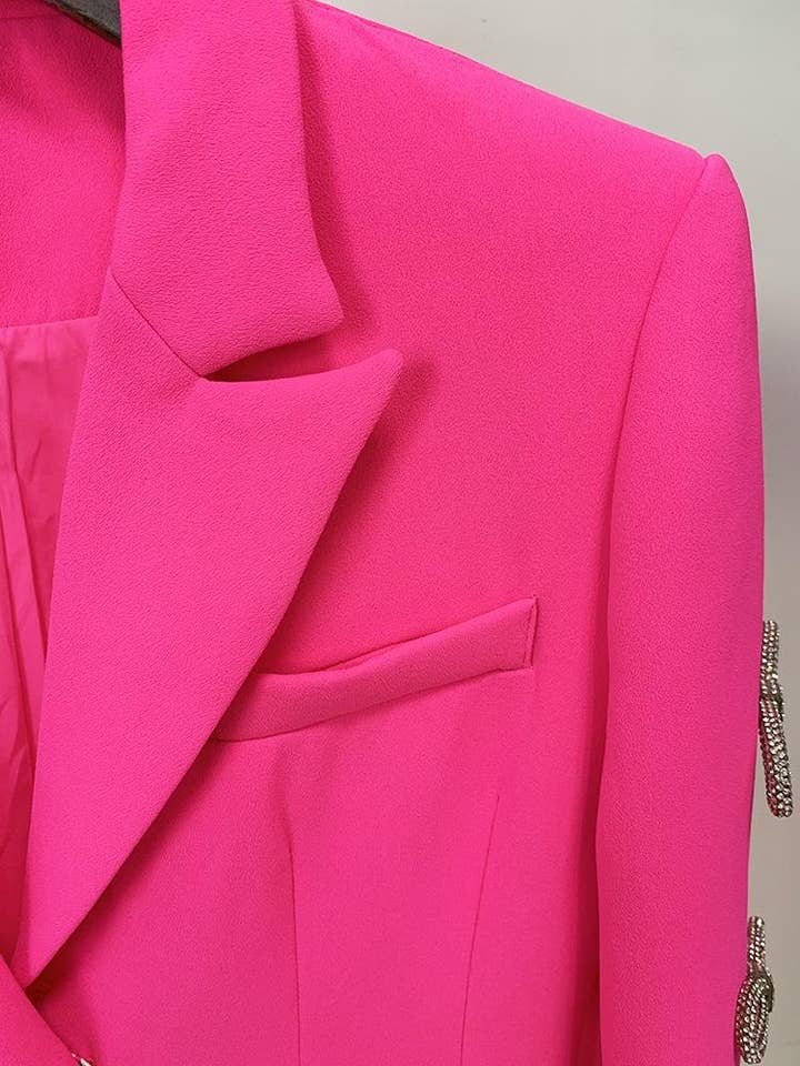 Holly Pink Oversized Blazer with Rhinestone Bowtie and Pearl for wholesale on Faire