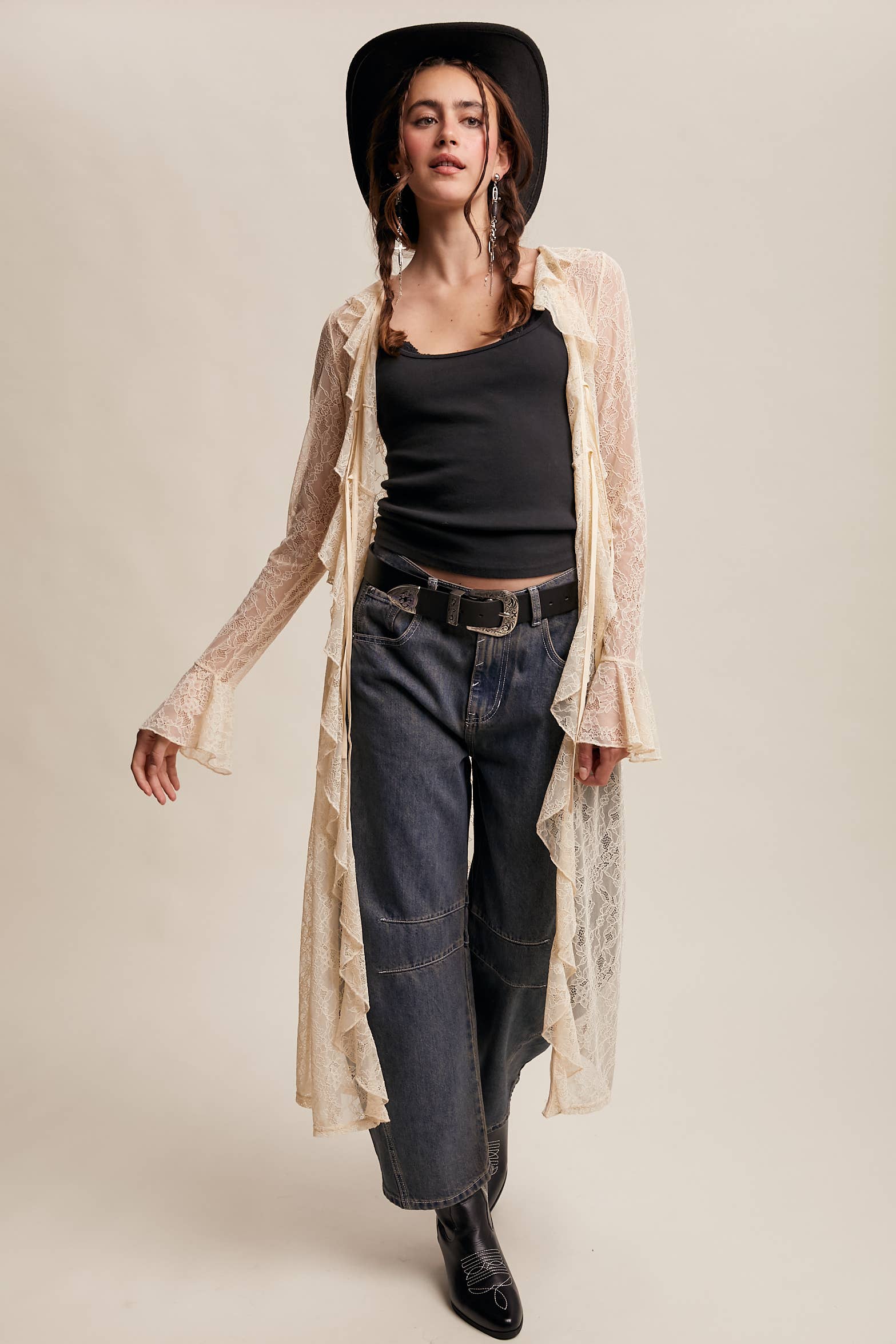 Listicle - Wholesale Kimono - Women's - Sheer Lace Ruffle Duster LJ02594