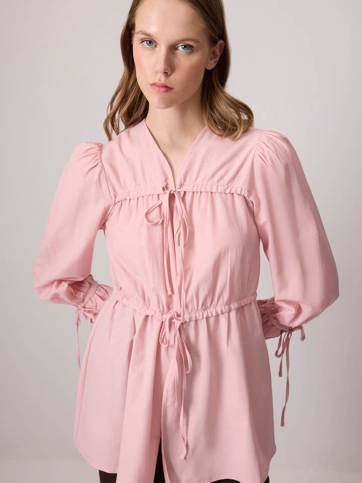 Gathered Poplin Tie-Waist Tunic - Cotton Blend for wholesale by Touché Privé