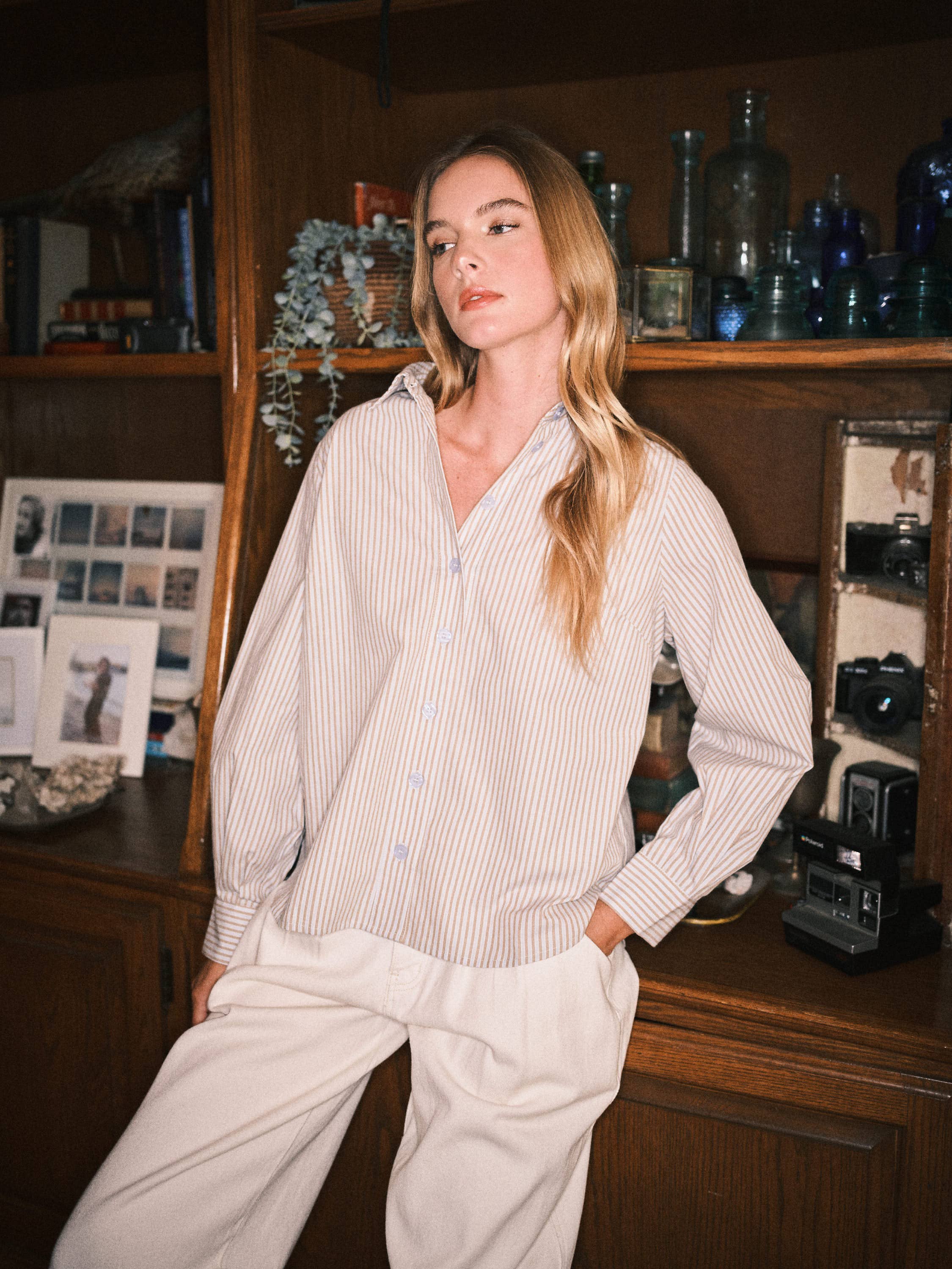 Aaron & Amber - Wholesale Button Down Shirt - Women's - AJT5186 SOFT WASHED STRIPED COTTON SHIRTS5