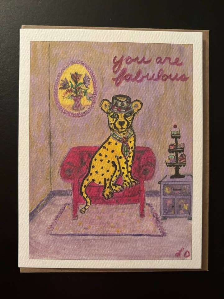 Carte You are fabulous, guépard sur canapé, chat, animal de compagnie pour la vente par Bernie Street Studios