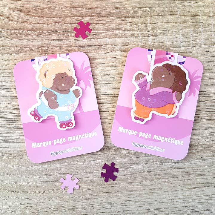 Marque-page magnétique - Véro et Boris - Super-Héros pour la vente par Hippopo sur le trône