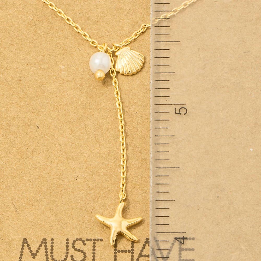 Fame Accessories - Wholesale Pendant/Charm Necklace - Gold Dipped Star Fish Sea Shell Y Necklace3