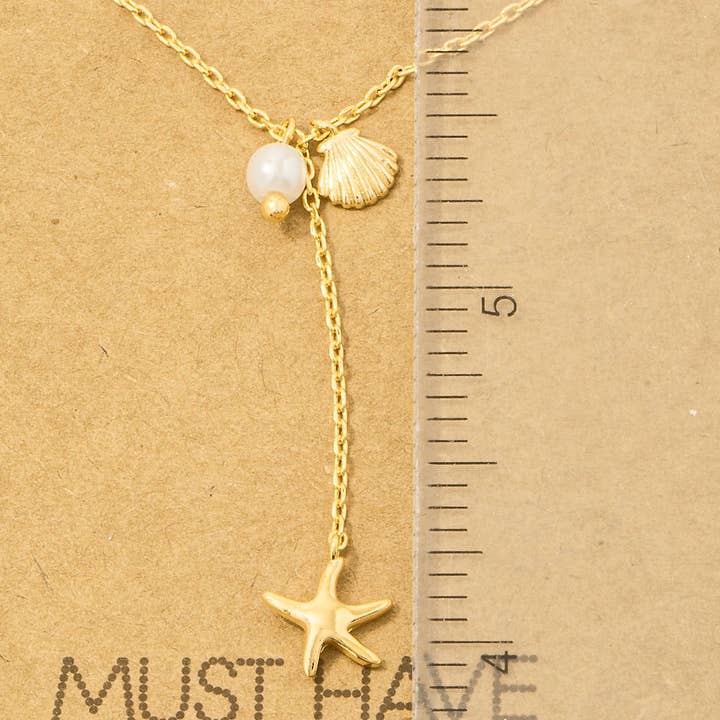 Fame Accessories - Wholesale Pendant/charm necklace - Gold Dipped Star Fish Sea Shell Y Necklace3