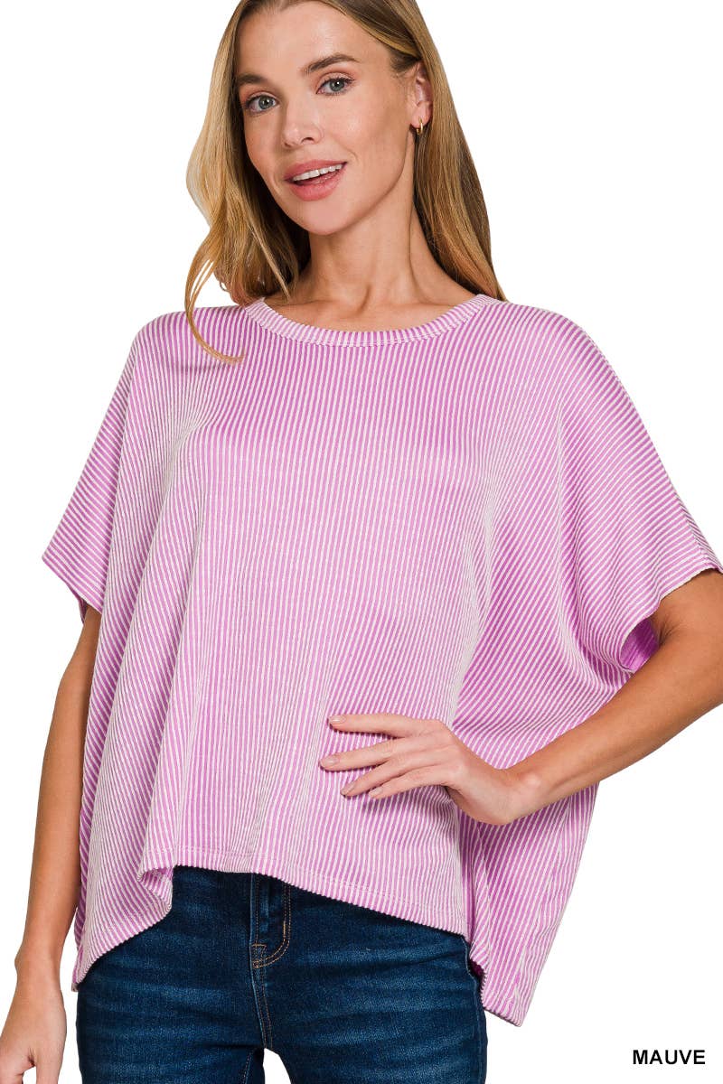 Vanilla Monkey - Wholesale Gebreide top - Dames - Oversized top met korte mouwen en geribbelde strepen4