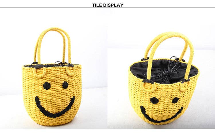 Yellow Smiley Straw Bag HB2176 for wholesale on Faire3