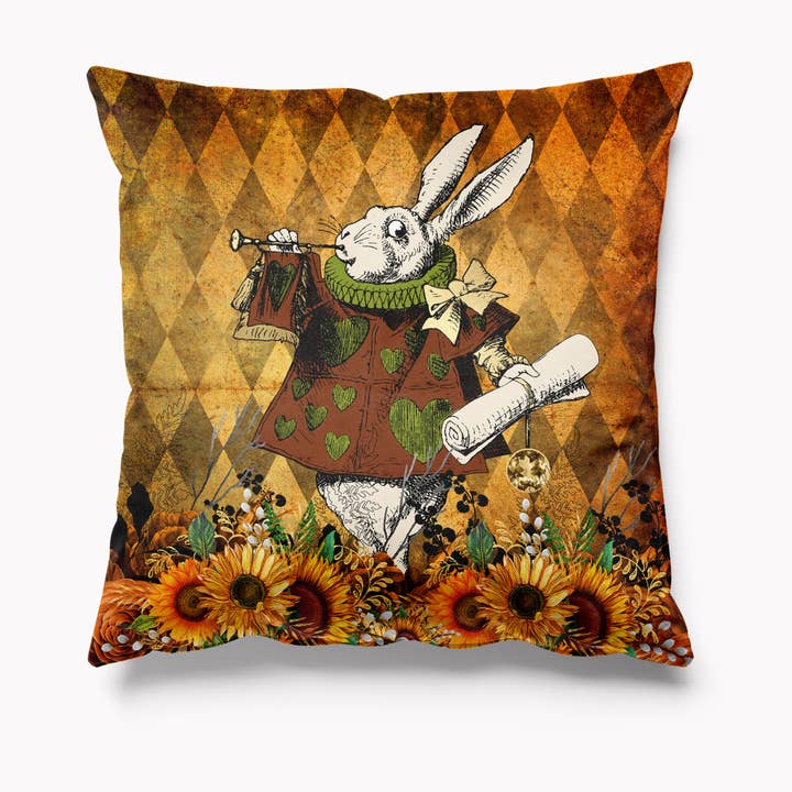 Alice in Wonderland Fall / Autumn Velvet Cushion - Rabbit for wholesale by Kitsch Republic