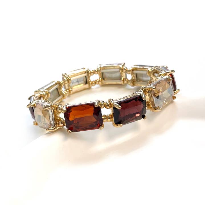 StarryNYC - Wholesale Beaded Bracelet - Emerald Cut Crystal Glass Bead Stretched Bracelets