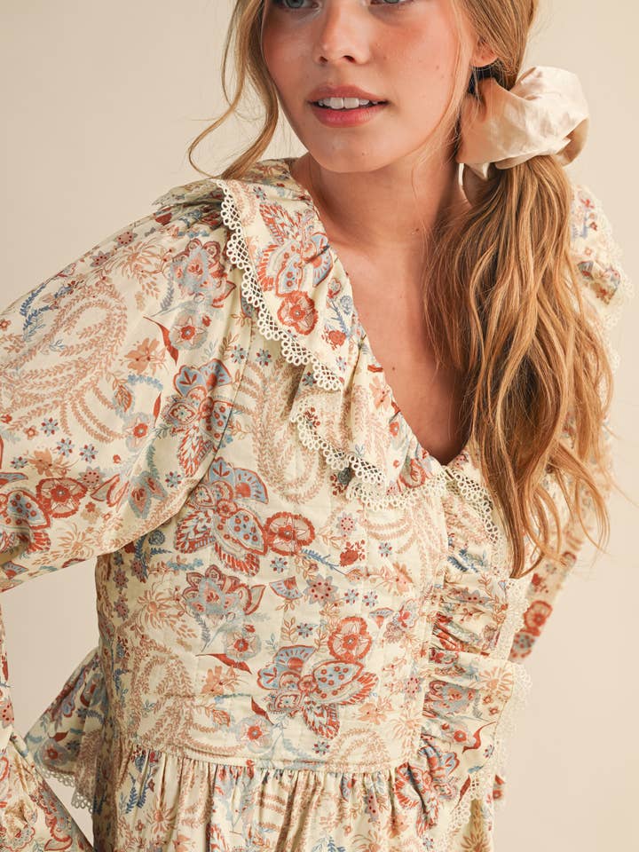 &MERCI - Wholesale Blouse - Women's - PAISLEY PRINT LACE TRIM QUILTED TOP MTP41491