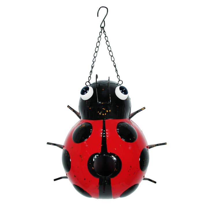 Painted and Enameled Ladybug Bird House for wholesale by Continental Art Center