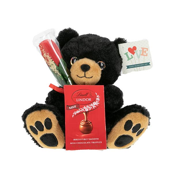 Kelli's - Wholesale Food Gift Basket - Plush Kelliloons with Lindt Chocolate Truffles and Rose