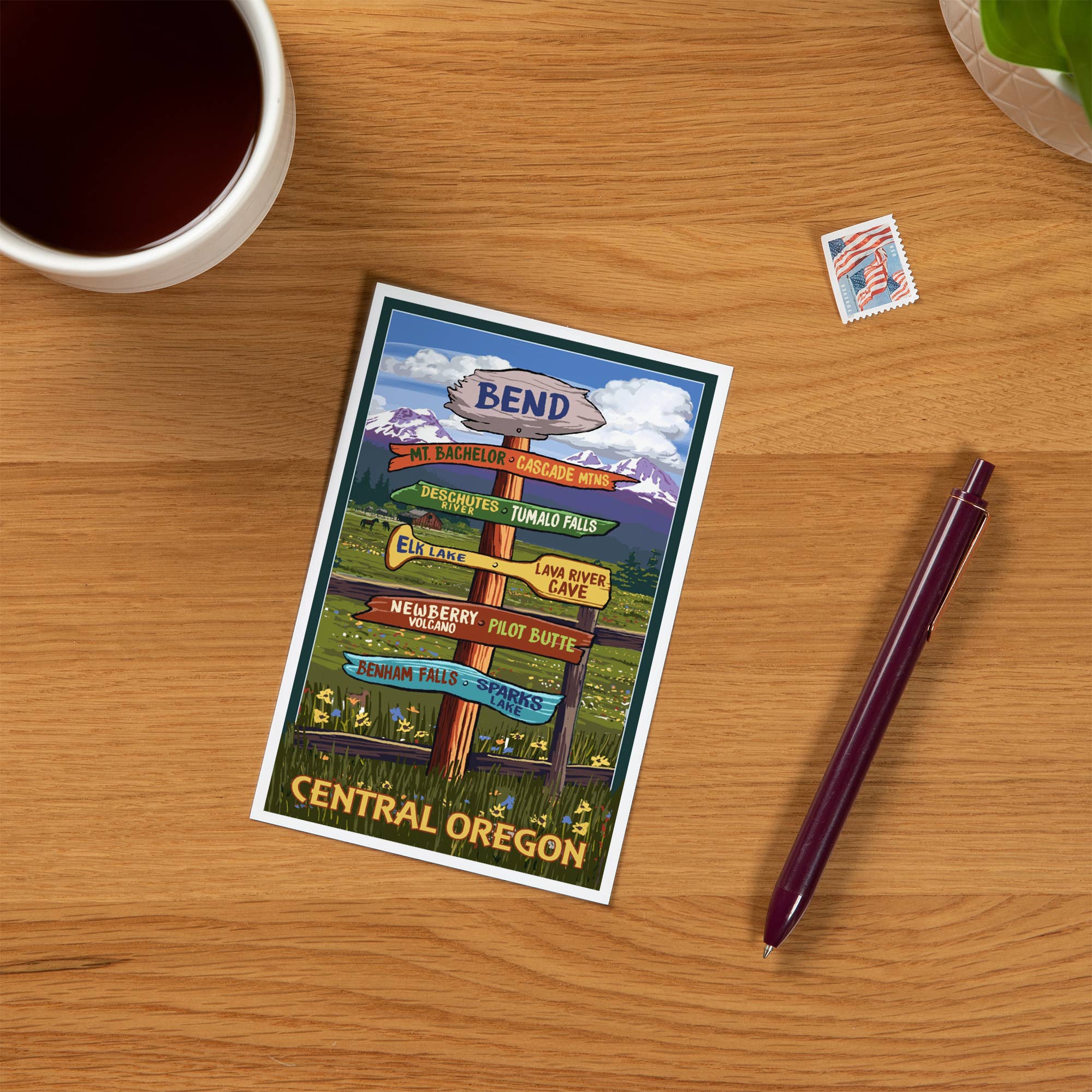 Lantern Press - Wholesale Postcard - PREMIUM POSTCARDS Bend, Oregon, Destination Signpost1