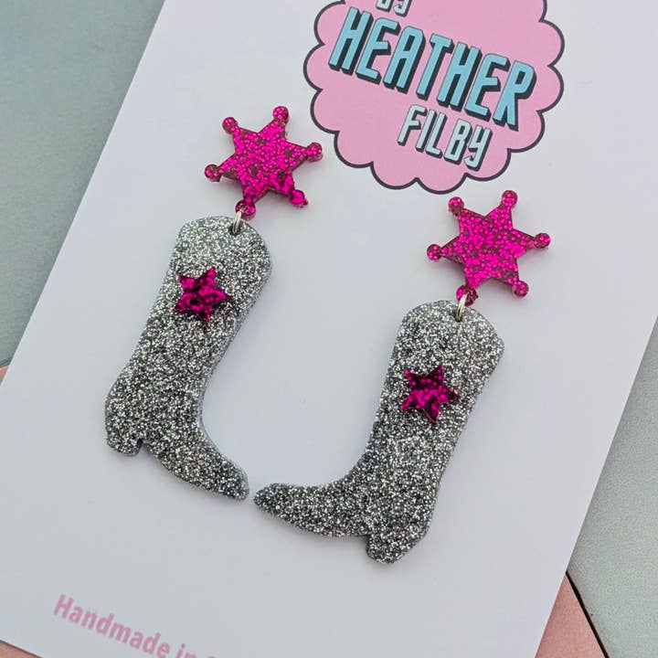 By Heather Filby - Wholesale Dangle Earrings - Cowboy Boot Glitter Earrings (MORE COLOURS) - Best Seller3