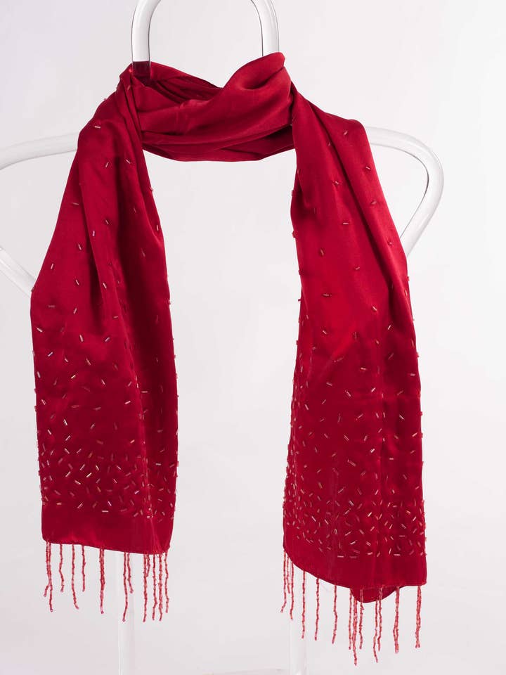 Crepe Satin Embroidered Silk Scarf for wholesale by MR Complements