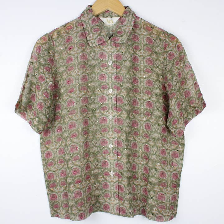 Sun's Out! - Wholesale Button Down Shirt - Women's - Vintage Short-Sleeve Button Up Blouse - Original Length27