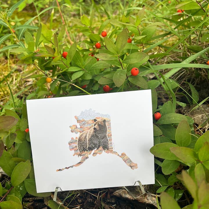 Alaska State Map Grizzly Brown Bear Greeting Card for wholesale by Sea Spray AK