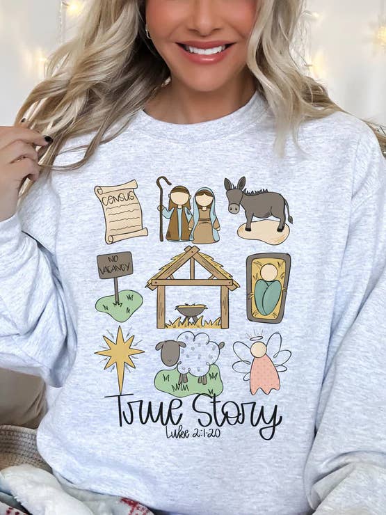 Wahre Geschichte Weihnachtskrippensweatshirt für den Großhandel von Plain Apparel Tees