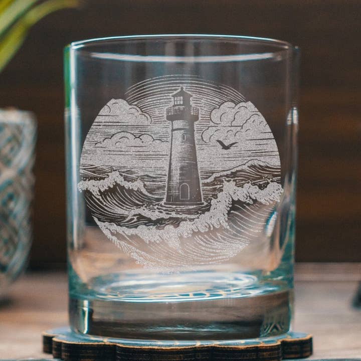 Lighthouse Wave Scene Glasses for wholesale by Benoit's Design Co.