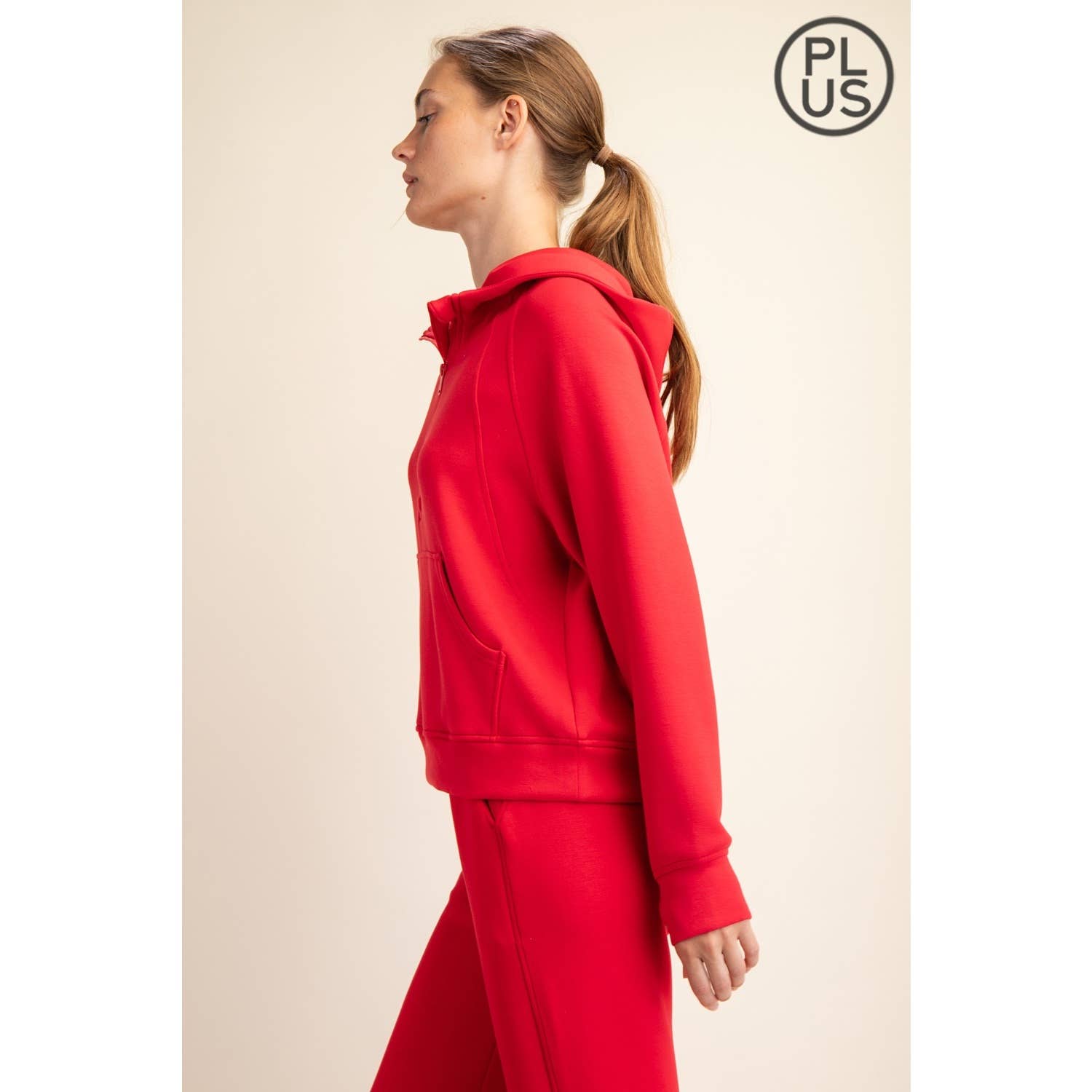 Rae Mode - Vente Veste de sport – femme - VESTE À CAPUCHE QUART DE ZIP EN SCUBA MODAL GRANDE TAILLE33