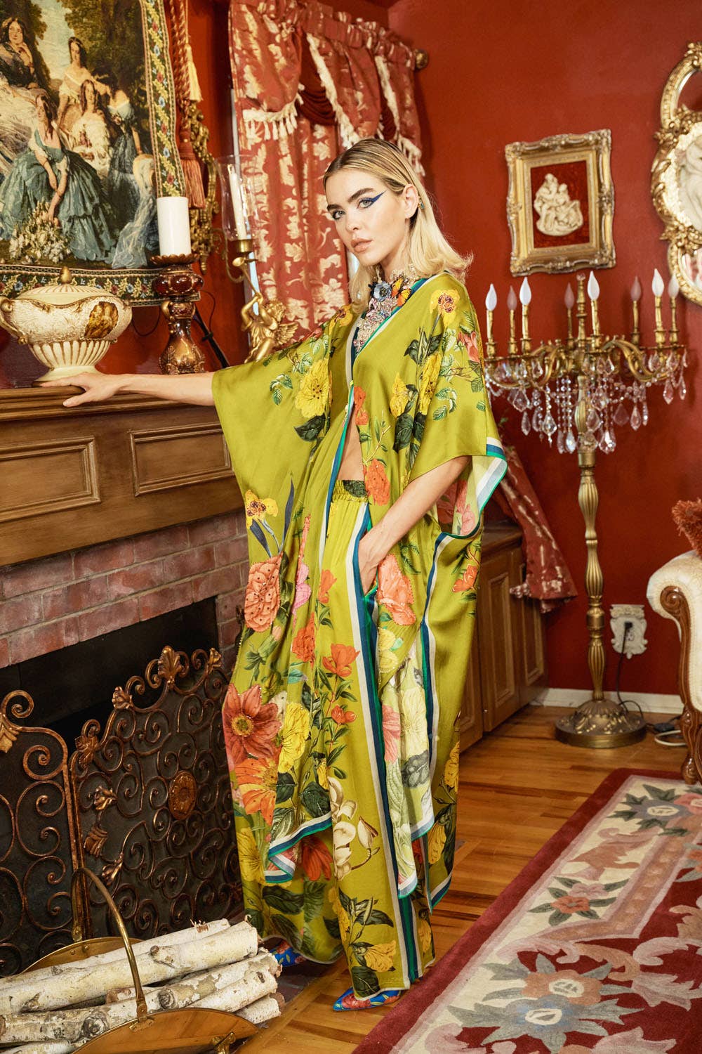 Olive Floral French Riviera Hand-Beaded Kimono / Topper for wholesale on Faire11