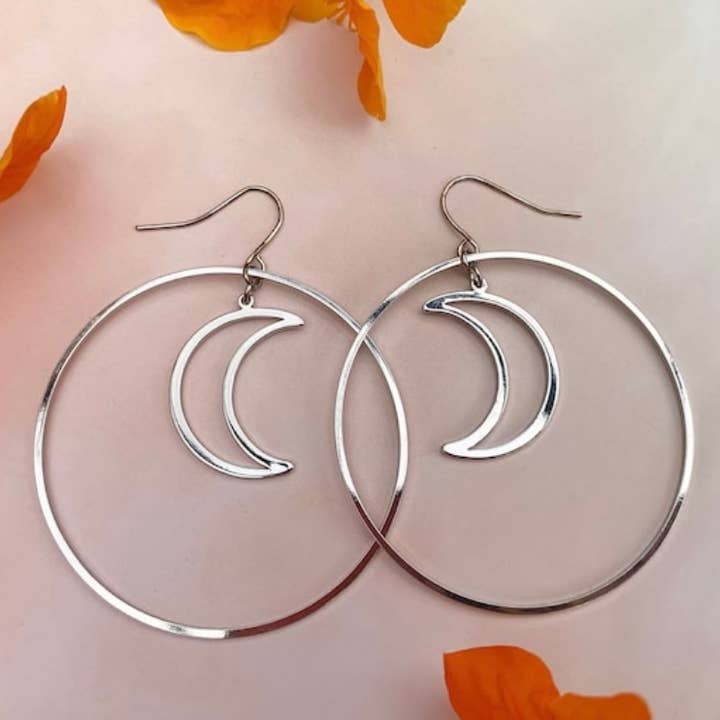 Crescent Moon Hoop Earrings for wholesale by New Moon Magic Studio