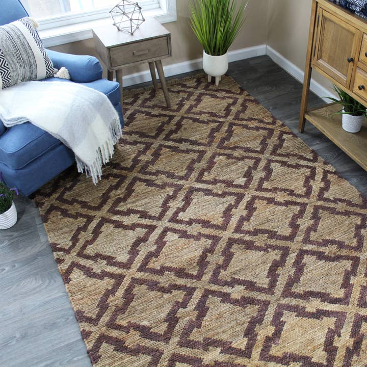 Natural Geo Spontaneous Jute Handwoven Geometric Natural/Brown Area Rug for wholesale by Natural Geo