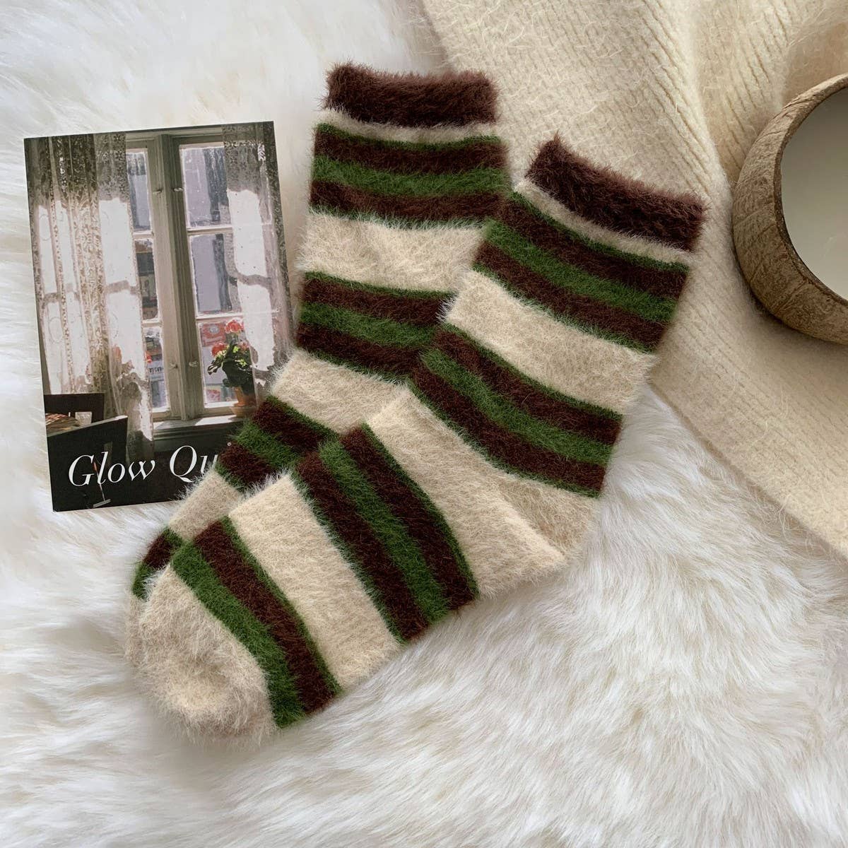 ACCITY - Wholesale Socks - Women's - Striped Plush Socks Women Winter Thick Cozy_CWMS028673