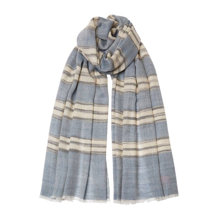Ikat Stripe Pashmina Cashmere - Blue for wholesale by Somerville Scarves