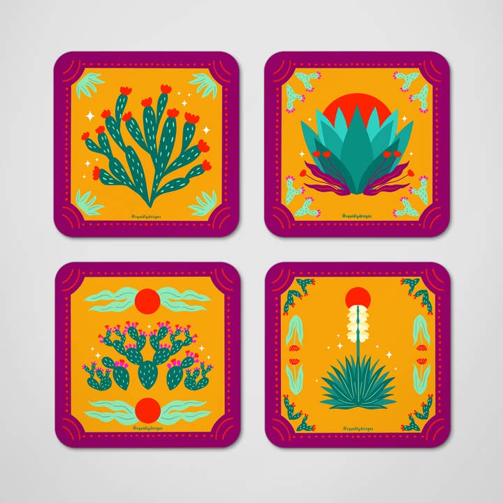 Squidly Designs - Wholesale Coasters - Coaster Set - Desert Plants3