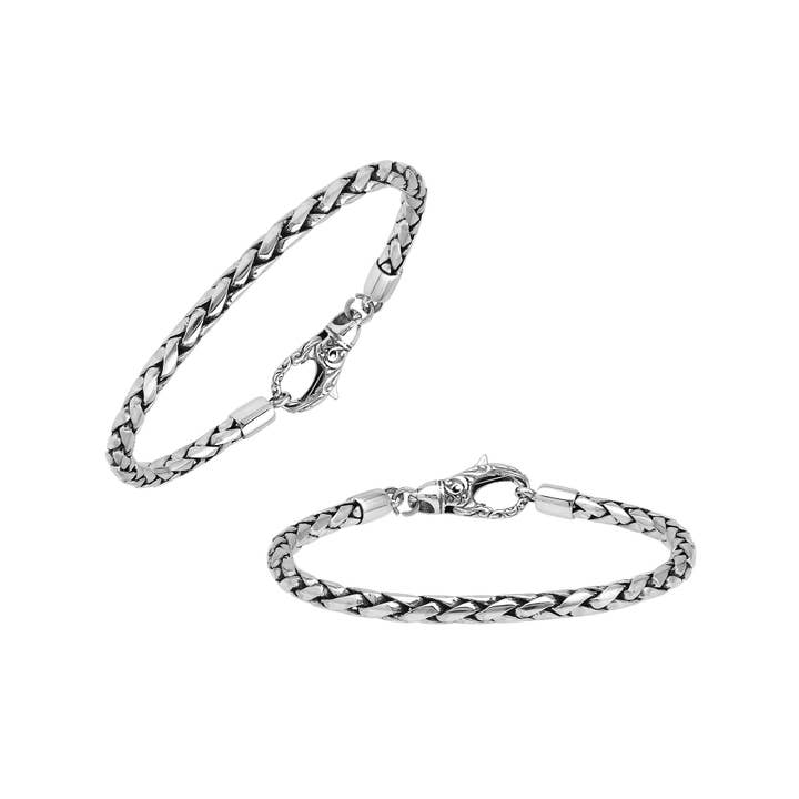 Bracelet Chaîne de Blé en Argent Sterling AB-1002-S-4MM Pièce Artisanale Fermoir Mousqueton pour la vente par Bali Designs