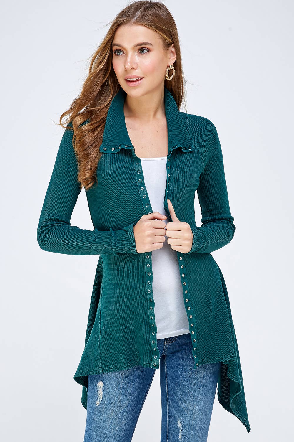 Urban X Apparel – Blusão - Mulher por atacado – Jaqueta térmica de botão lavado Urban X L/S com gola35