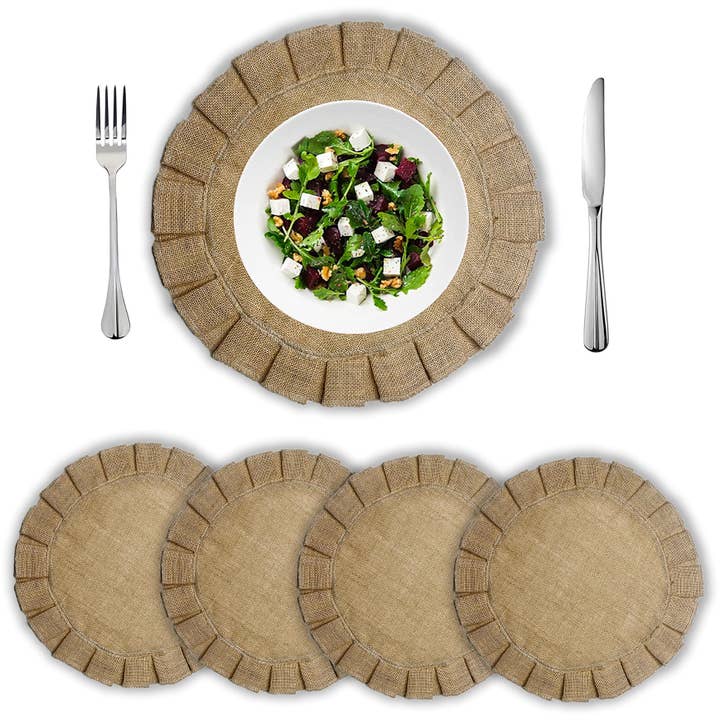 NATURAL JUTE Set of 4 Burlap Round Placemats, 15 Inch for wholesale on Faire