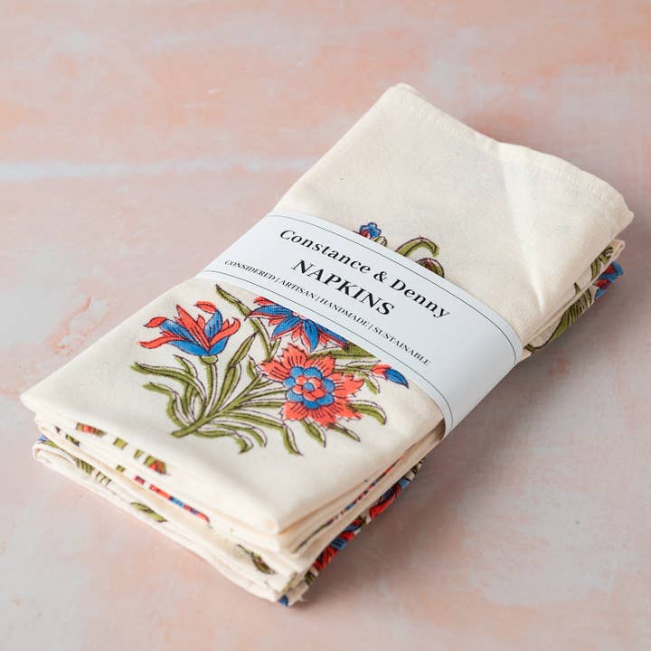 Constance & Denny - Vente Serviettes de table en tissu - Ensemble de 4 serviettes en coton WILDFLOWER