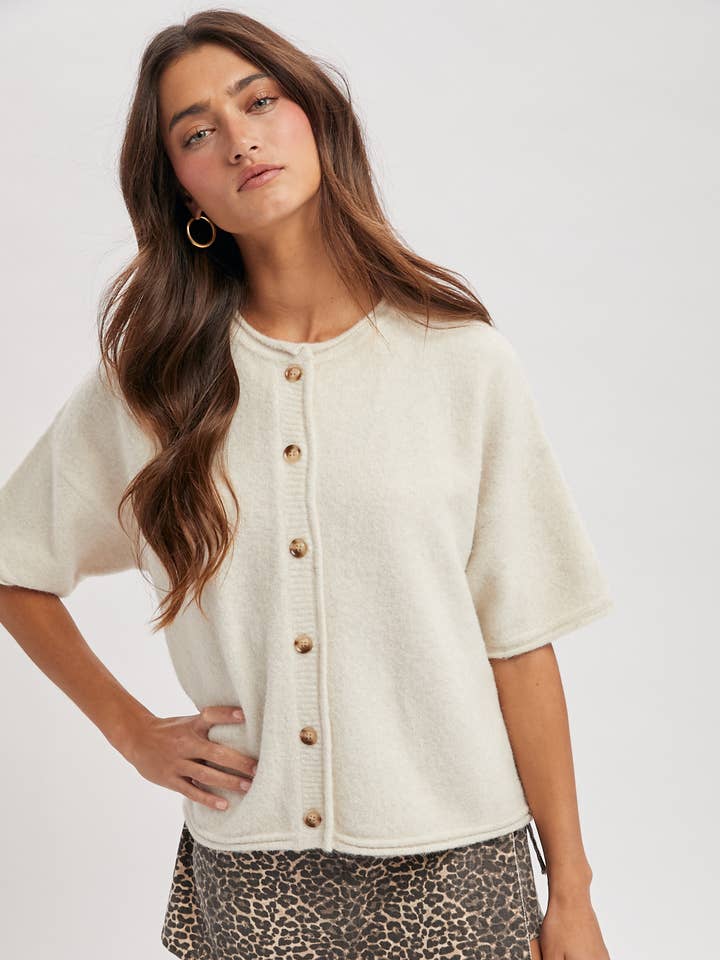 DROP SHOULDER BUTTON-UP SWEATER CARDIGAN / WL25-12409 for wholesale by Wishlist Apparel