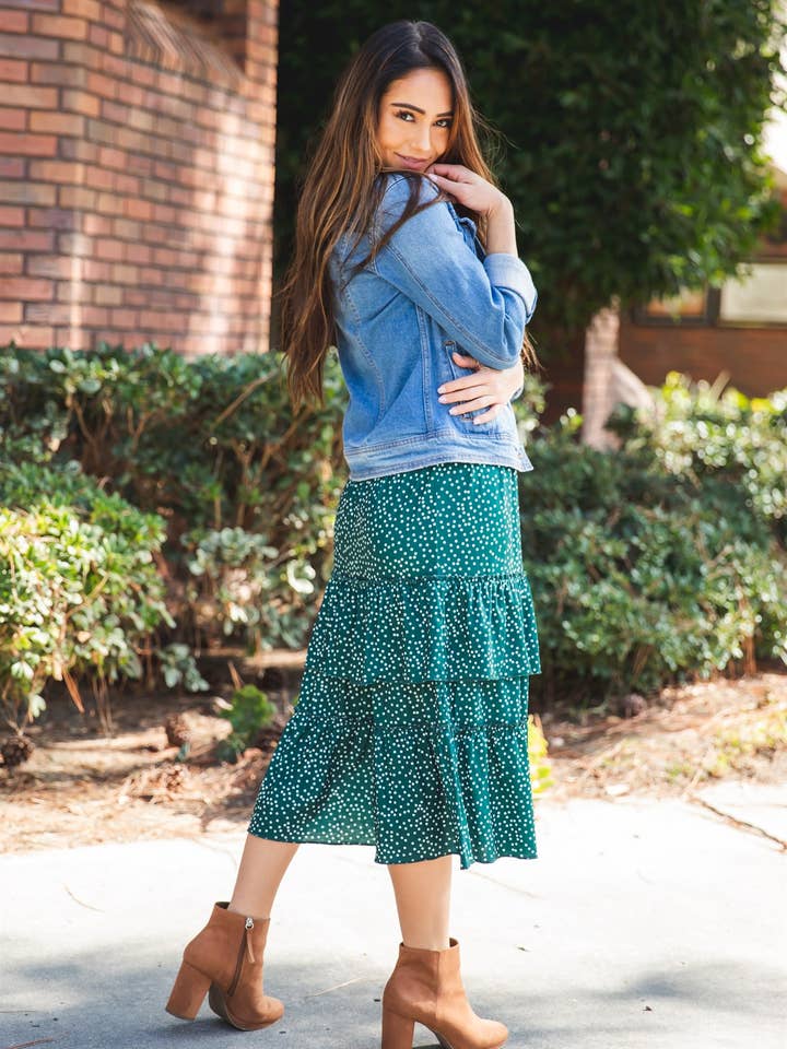 Tickled Teal - Wholesale Skirt - Women's - Ruffle Tiered Midi Raven Skirt7