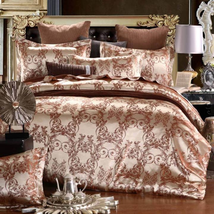 daintyduvet – wholesale Sängkläder – Lyxiga koppar påslakan set, Jacquard tyg estetiska sängkläder dekorativa, Broderade sängkläder Set