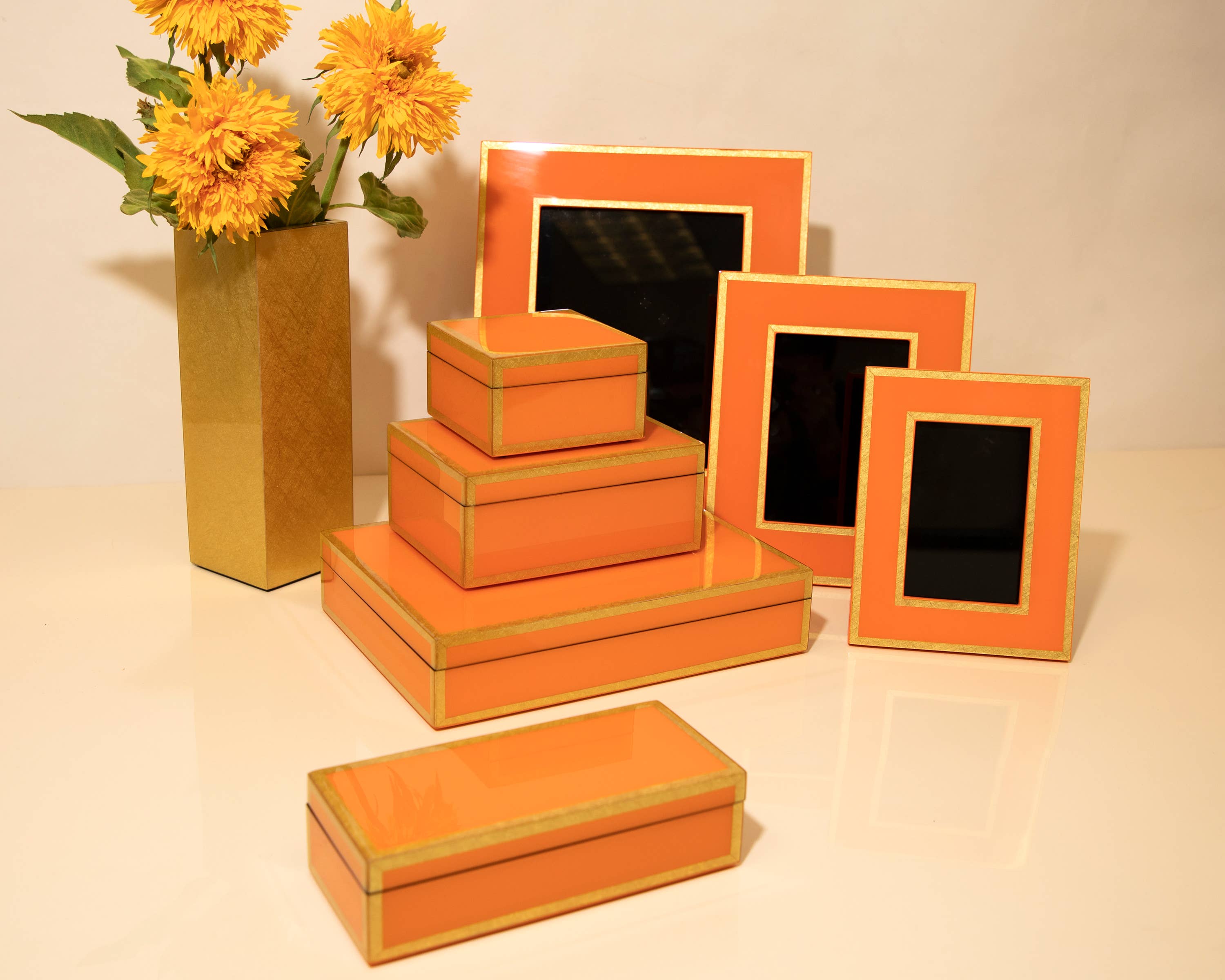 Pacific Connections - Wholesale Picture Frame - Orange with Shine Gold Leaf Trim - Picture Frame - PF-5OSGLT