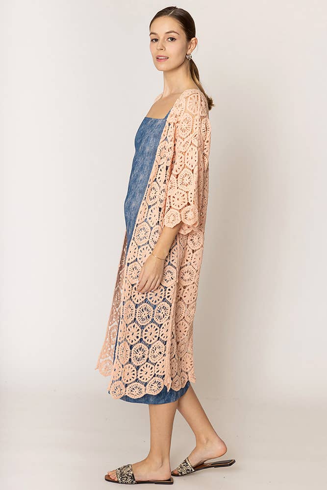 Hana - Wholesale Cardigan - Women's - Geometric Pattern Crochet Long Solid Cardigan14