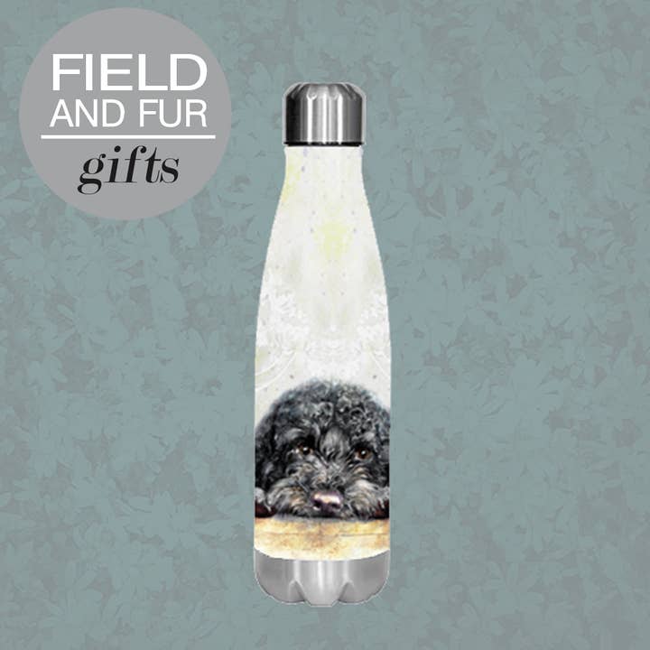 Arnie Black, Cockapoo / Cavapoo, insulated water bottle for wholesale by Field and Fur Gifts