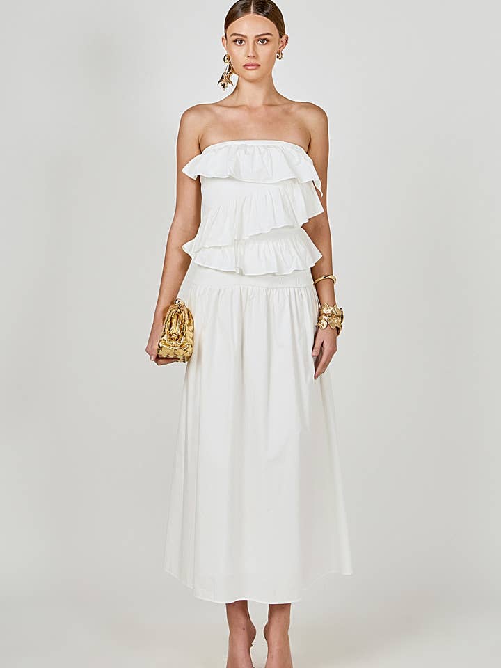 Mixed Media Strapless Maxi Dress for wholesale by Endless Rose