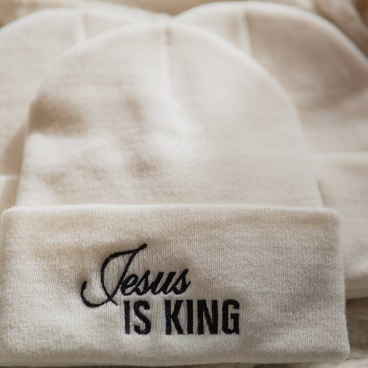 White Jesus is King | Embroidered Christian Beanie Toboggan for wholesale on Faire10
