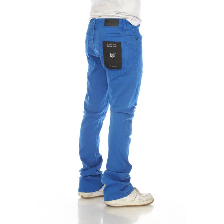 Stylo - Wholesale Jeans - Men's - Royal Blue Stacked Flare Jeans