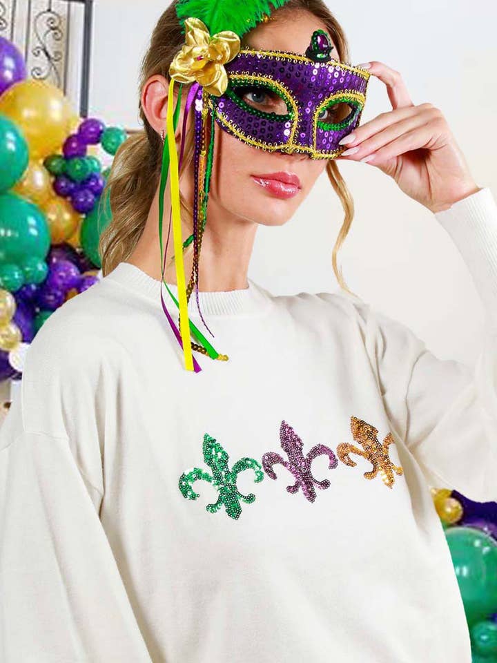 Mardi Gras Sequin Detail Knitted Sweater VT81484C for wholesale by Vine & Love