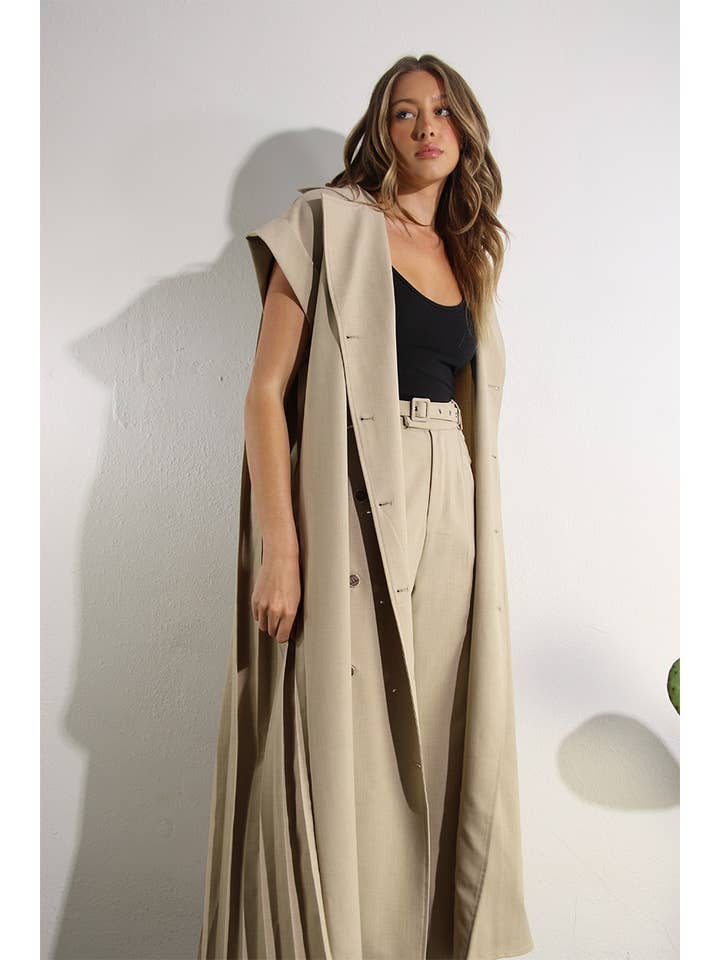 PLEATS BACK LONG JACKET AND PANTS SET - Oat Milk Color for wholesale by Mulla