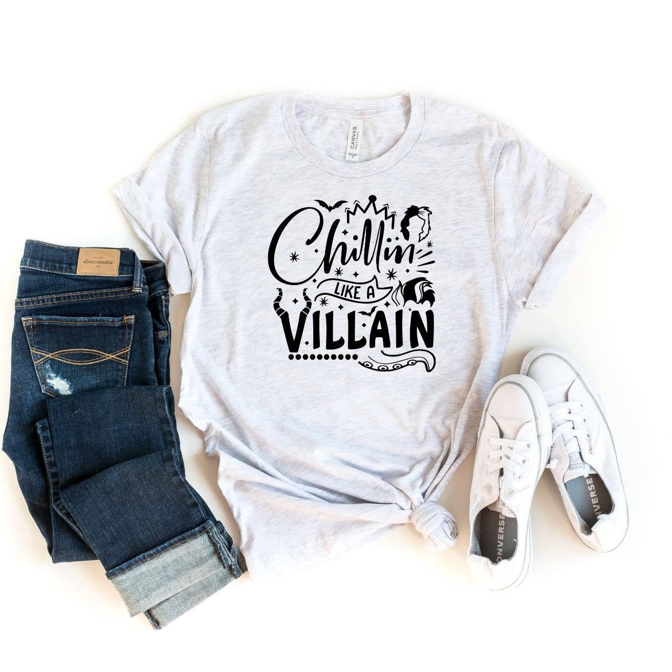 Simply Tees - Wholesale Screen Printed T-Shirt - Women's - Chillin Like a Villain Ash Tee Black Ink0