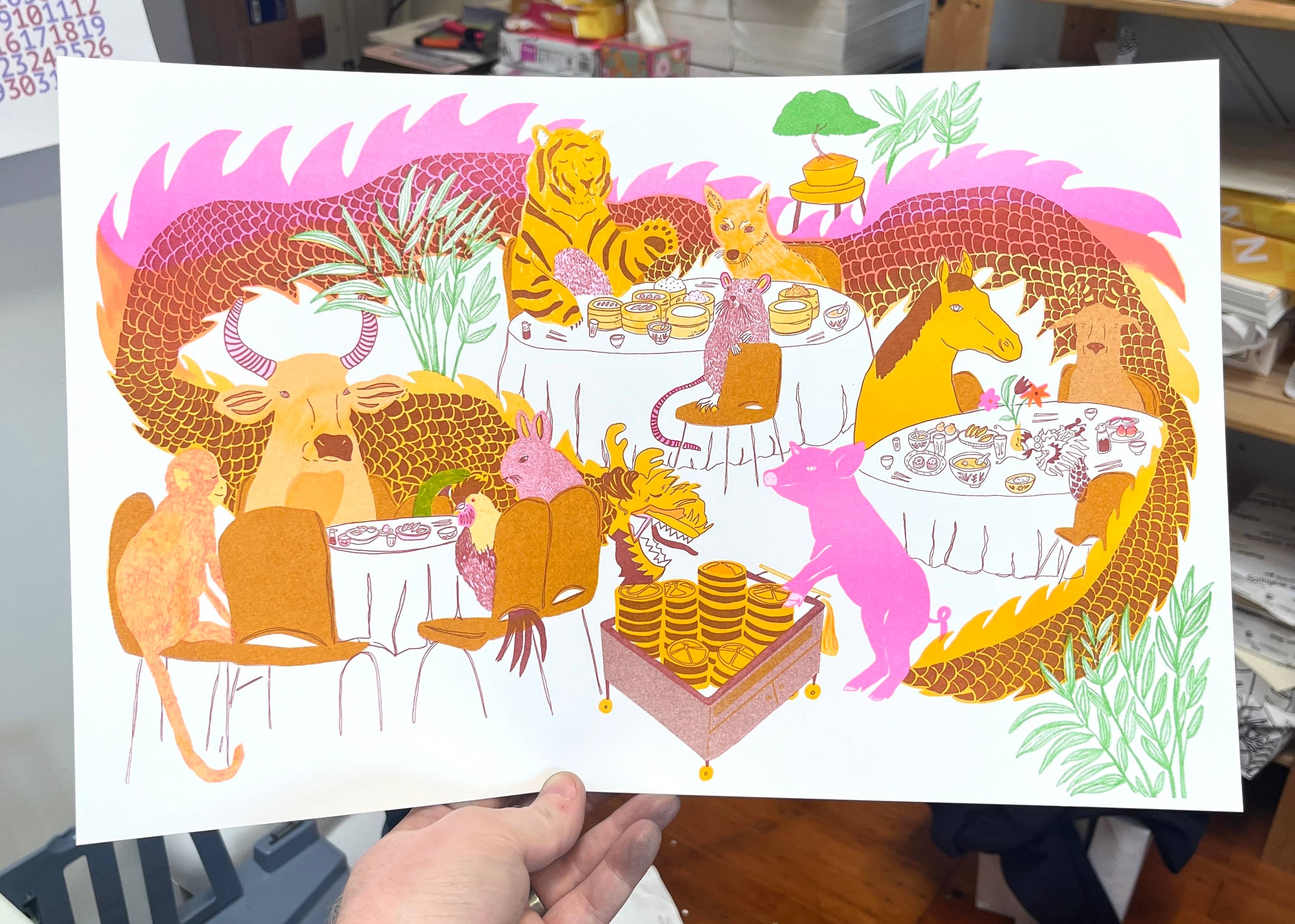 mad dog studio - Wholesale Art Print - Chinese New Year Dim Sum Risograph1
