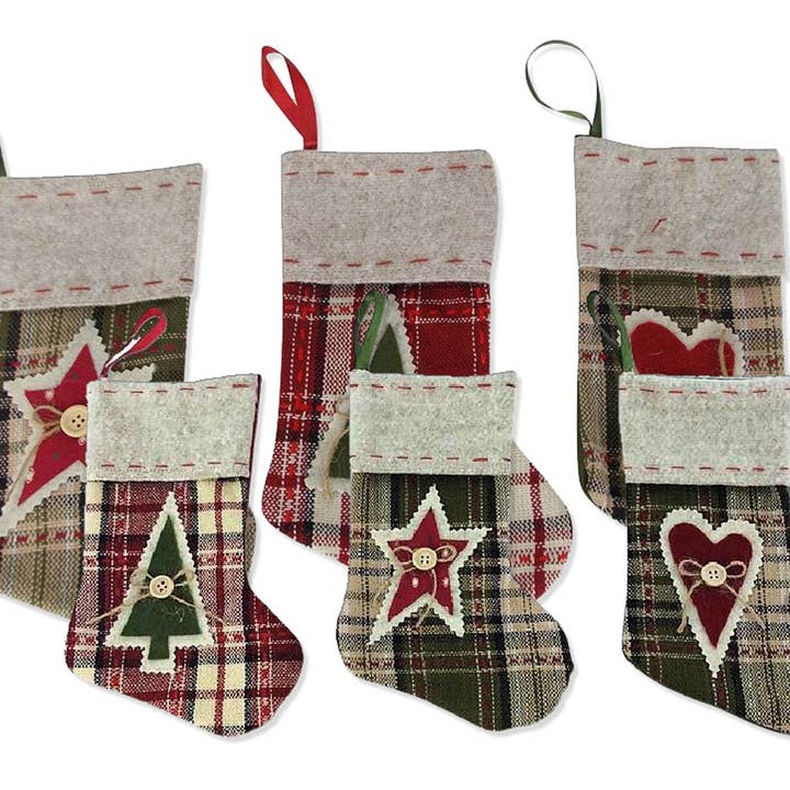 Decorazioni natalizie in tessuto con motivo «Cuore - Albero - Stella», set da 3, assortiti per la vendita all'ingrosso da parte di Birch Maison