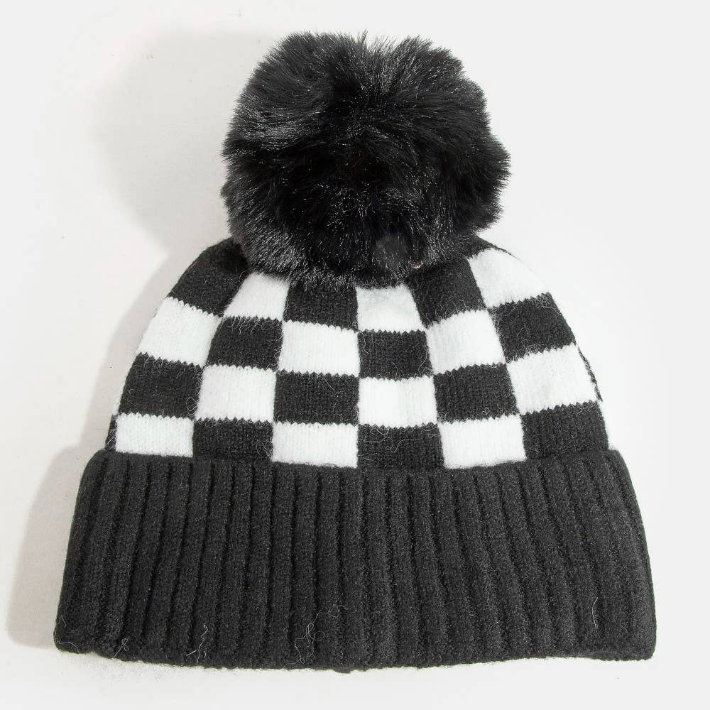 Collections by Fame Accessories – Großhandel Beanie – Damen – Karierte Bommelmütze4