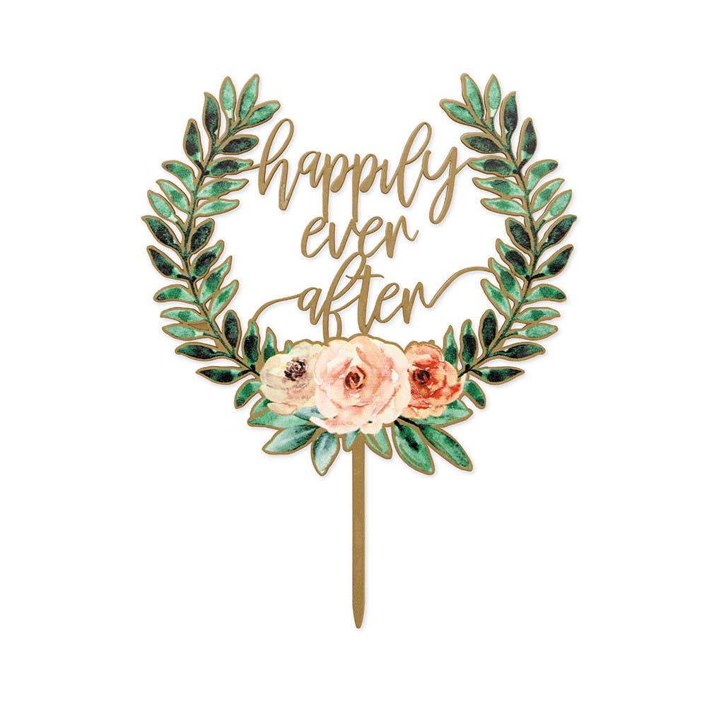 Weddingstar Inc. - Wholesale Cake/Cupcake Topper - Natural Wood Cake Topper - Floral Happily Ever After2